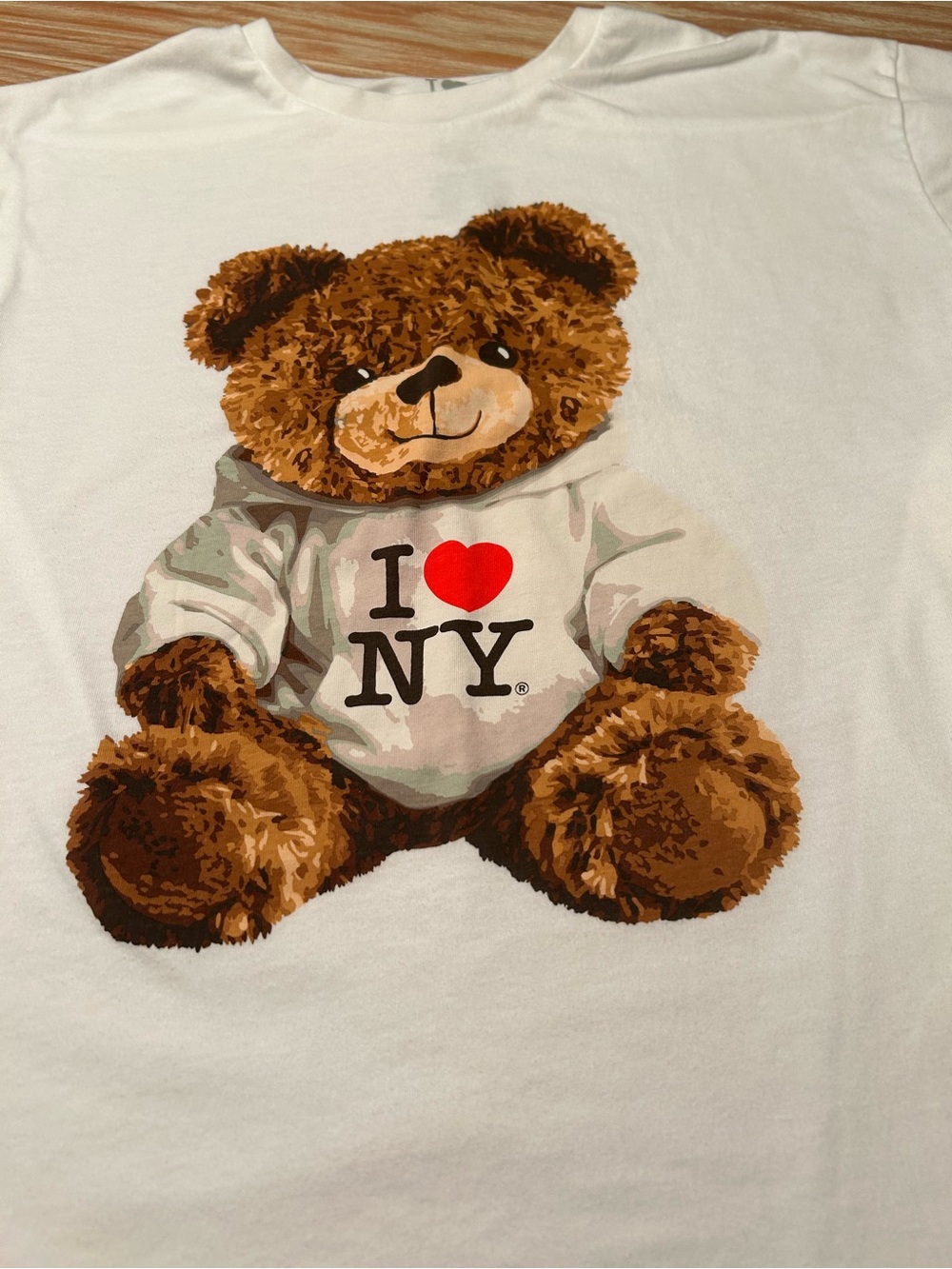 White Short Sleeve Tee with Teddy Bear I ♥ NY Graphic - Picture 2 of 4